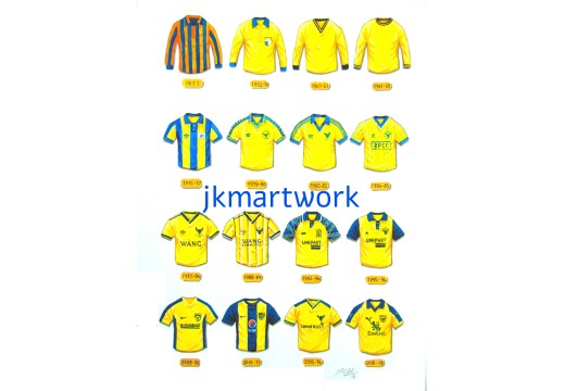 Oxford United FC Retro Shirts Wall Art Print